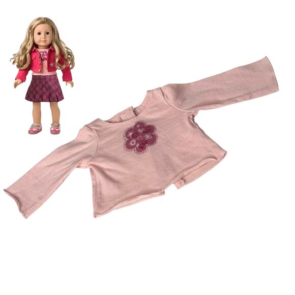 American Girl Petals & Plaid Outfit TOP Long Sleeve Doll Shirt Flower Applique! - Picture 1 of 6
